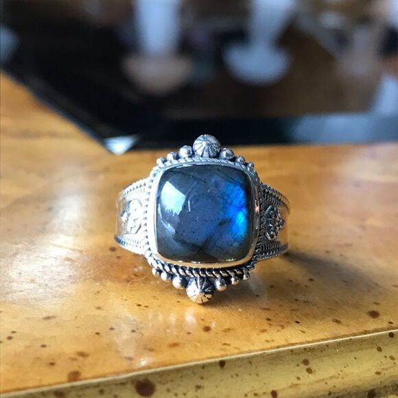Natural Labradorite Sterling Silver Ring Size 6 - Picture 9 of 9
